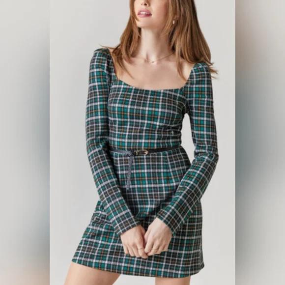 Mi Ami for Francesca's NWT plaid green dress size xl, square neck XL - Picture 1 of 13